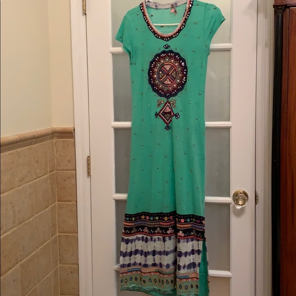 Calypso Vintage Long Cotton Embroidered Dress.